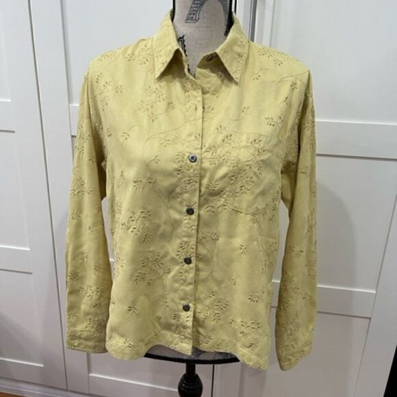 Chico's design Yellow Long Sleeve Embroidered Floral Button Down Blouse Size 1 - Picture 1 of 6